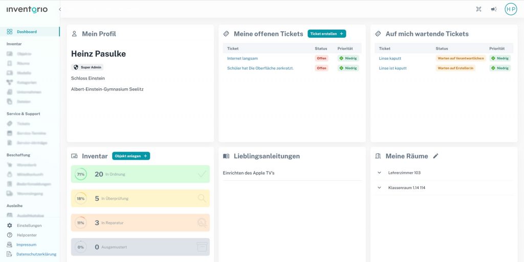 inventorio Plattform Dashboard